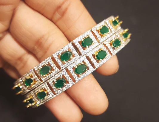 American Diamond Bangles with Emerald and CZ Stones